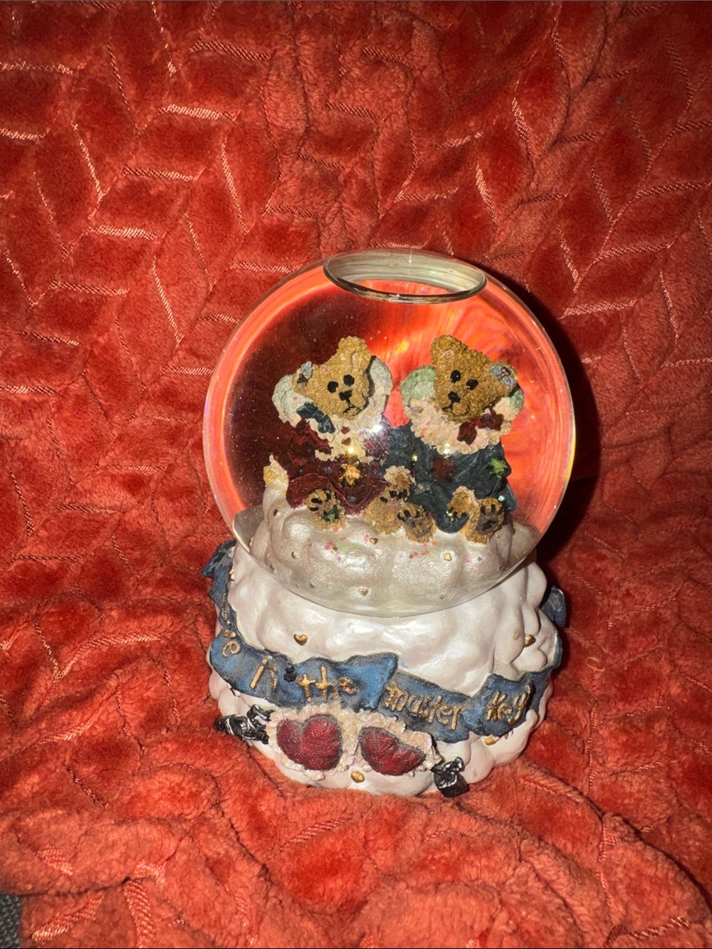 Vintage Boyds Bearstone Collection Snow Globe Music Box Love is the Master Key
